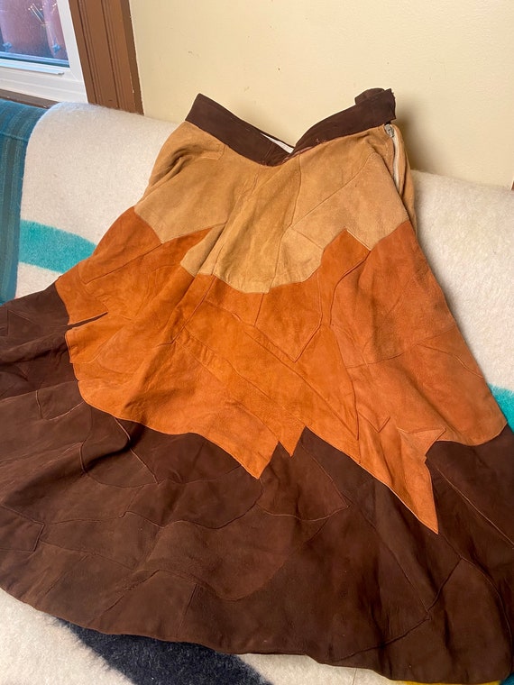 Vintage Rare Ladies Suede Patchwork Circle Skirt … - image 3