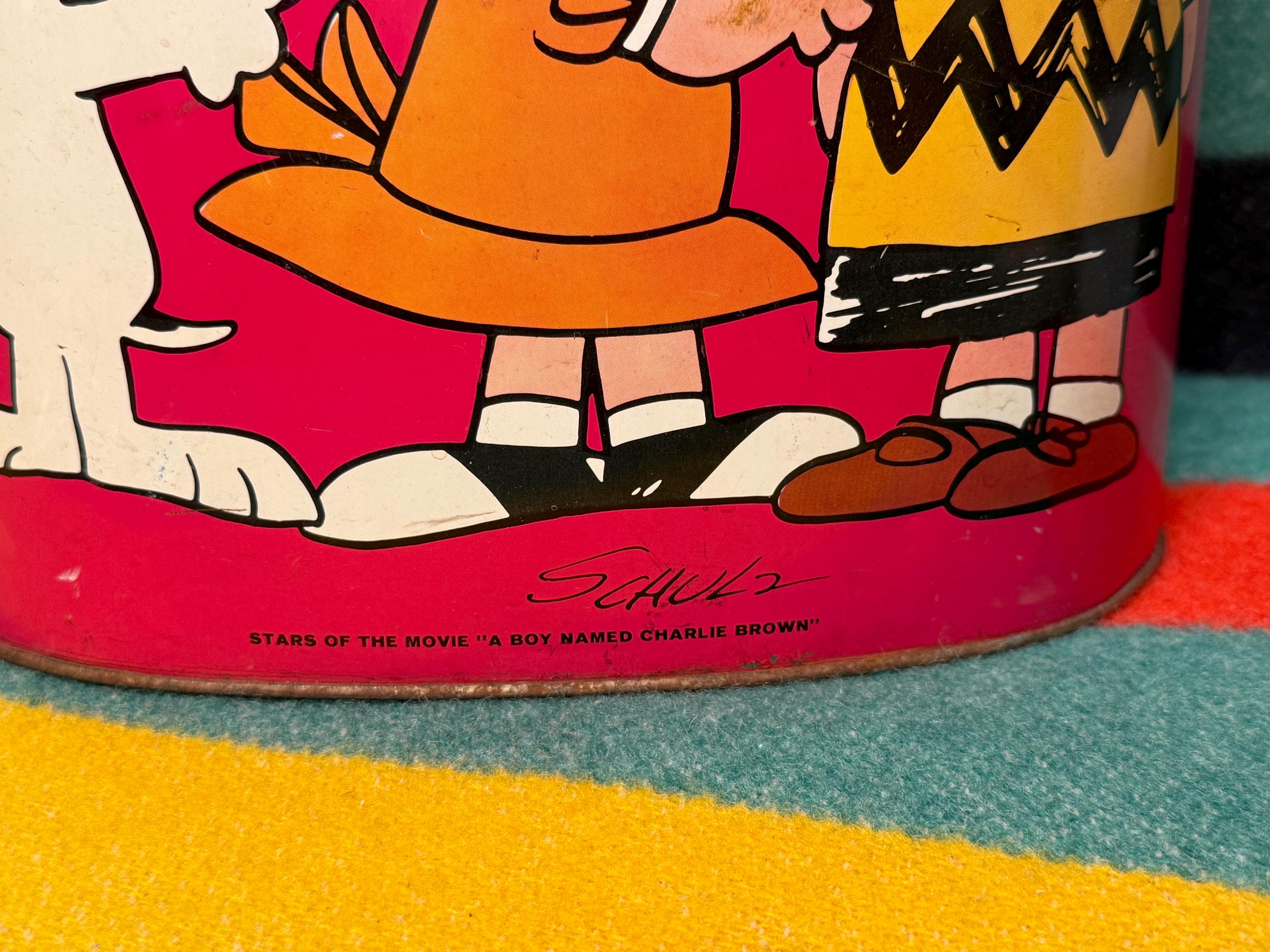 Vintage Peanuts (snoopy) Pink Metal Trash Can Charlie Brown Lucy
