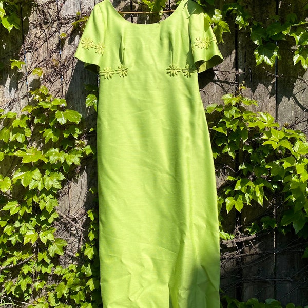 Vintage 1960s 1970s Lime Green Bridesmaid Dress Mod Mid Century