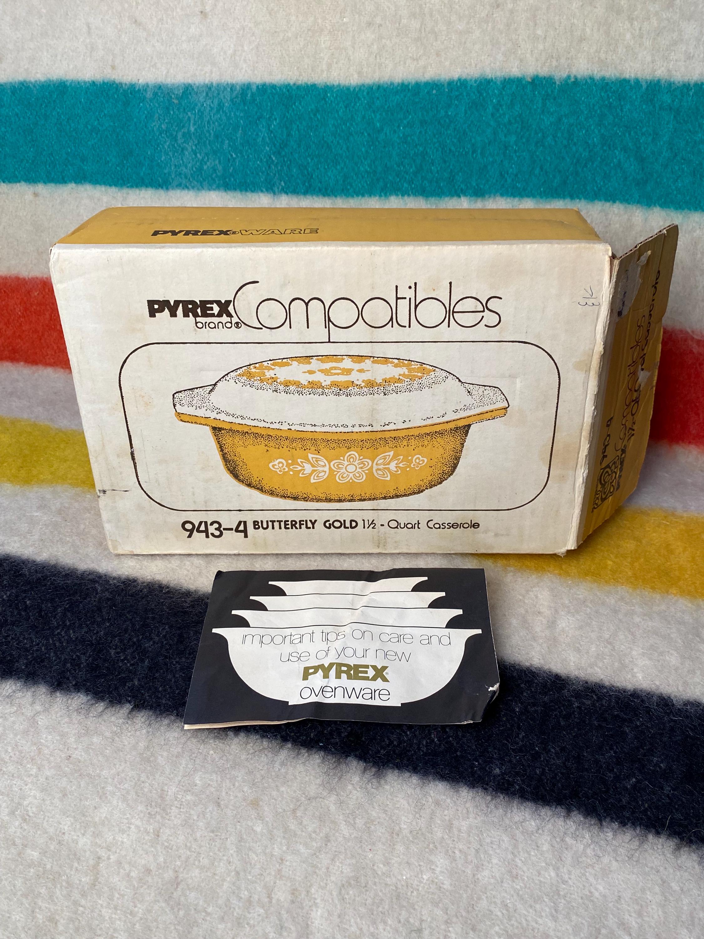 Vintage Pyrex Butterfly Gold Casserole in Box Mid Century 