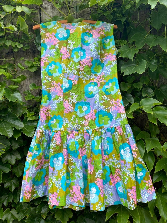 Vintage 1960s Floral Dress Mod Talon Zipper