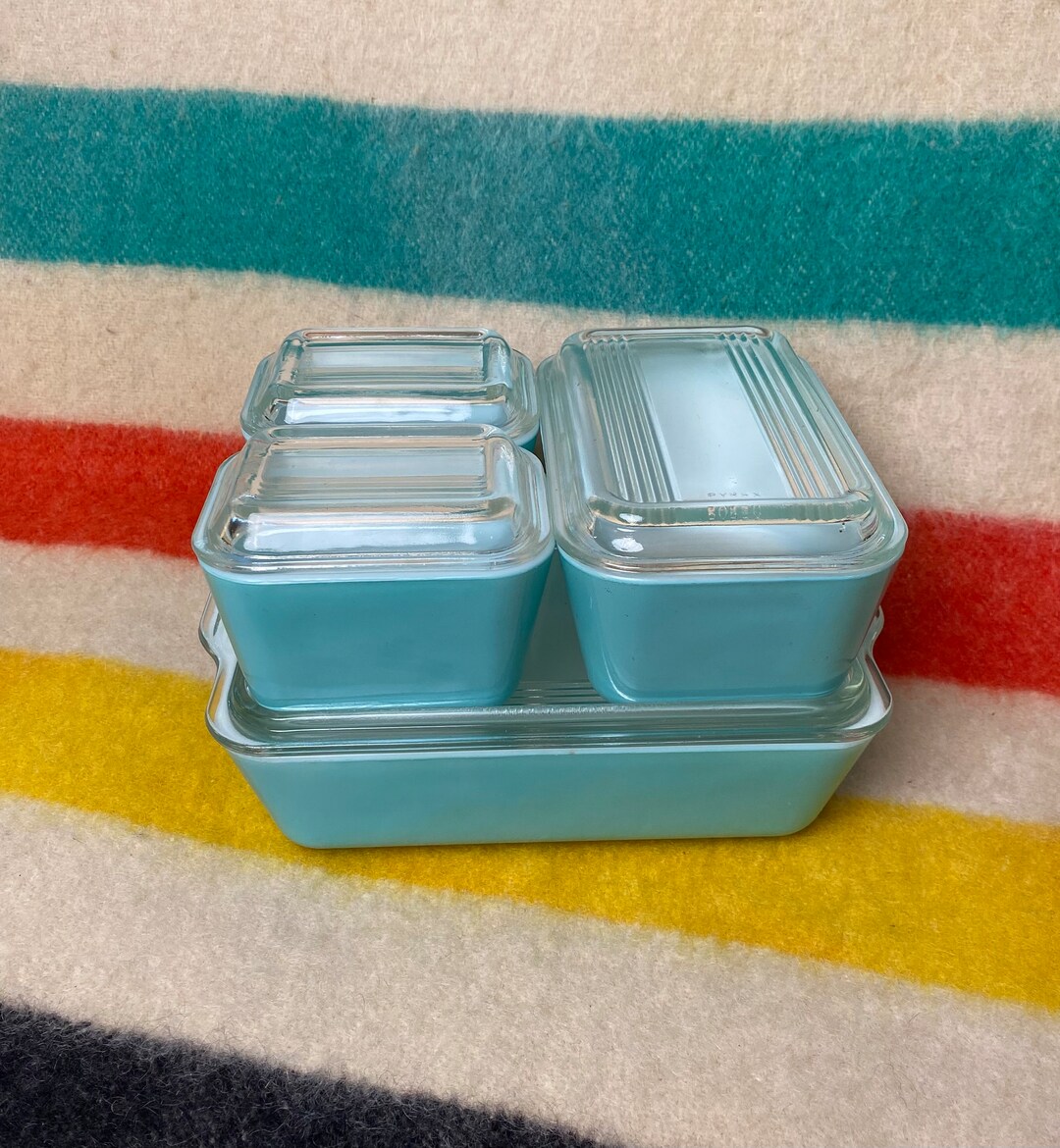 Vintage Rare Pyrex Turquoise Robins Egg Blue Refrigerator Dish Set Mid ...