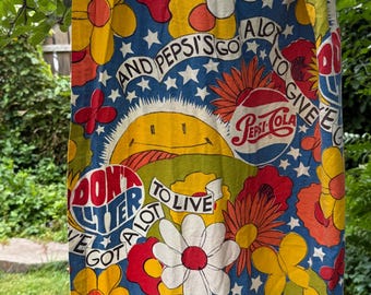 Vintage Sears Curtains W/ Pepsi Logo Hippie Flower Power Don't