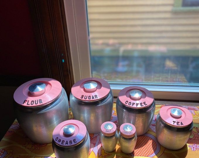 Vintage Rare Kromex Pink Canister Set W/ Grease NOS Canister Tea Flour