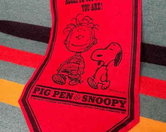 Vintage 1968 Peanuts Red Felt Pennant Banner Snoopy Happiness