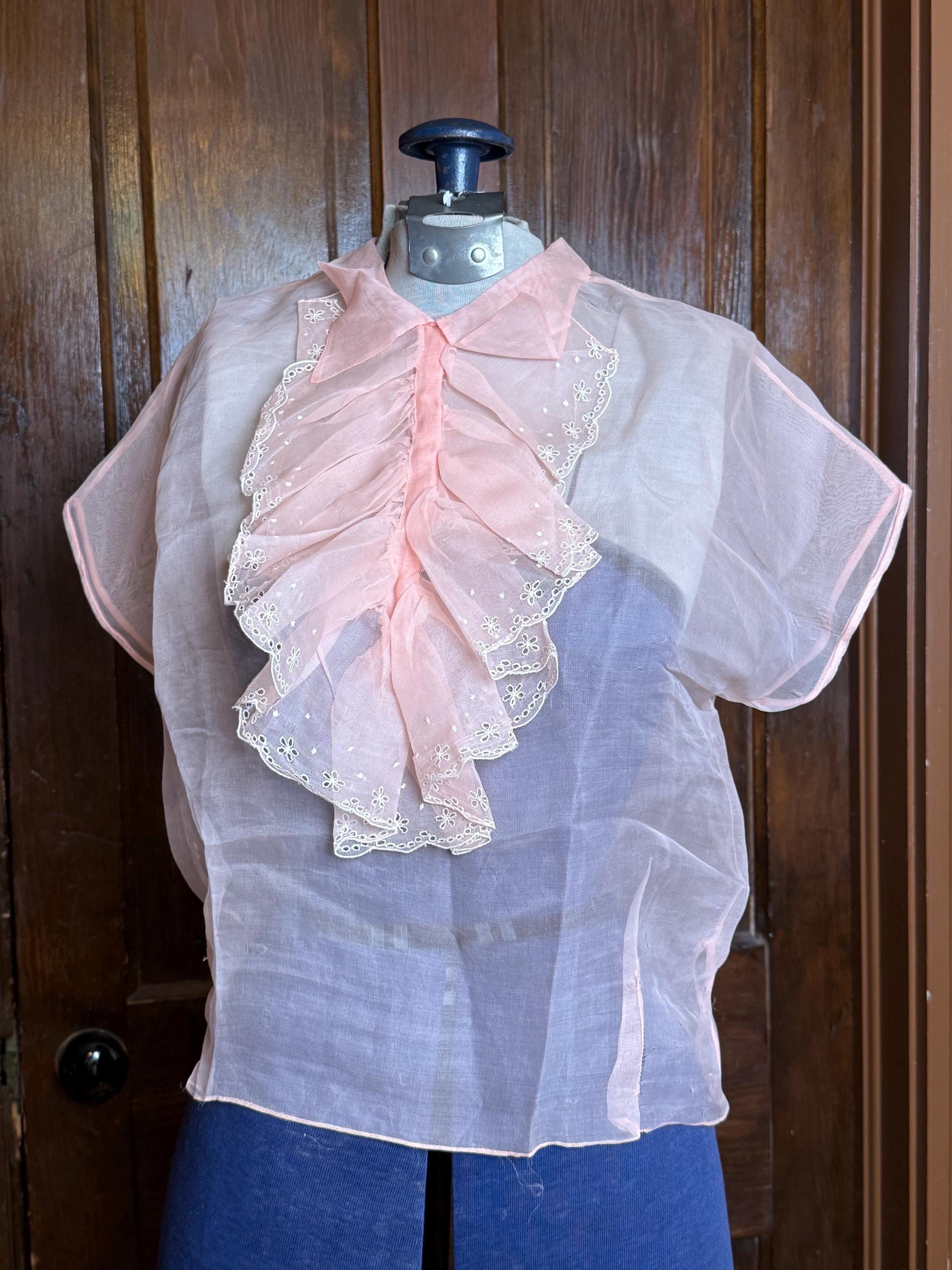 USA 1950's Sheer Blouse 50s オールドプラスチック Vintage 1950s Sheer Nylon and Lace Blouse - Raleigh Vintage
