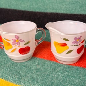 Vintage Bartlett Collins Cream and Sugar Set w/ Flowers and Fruit Gold Tones Mid Century Kitchenware