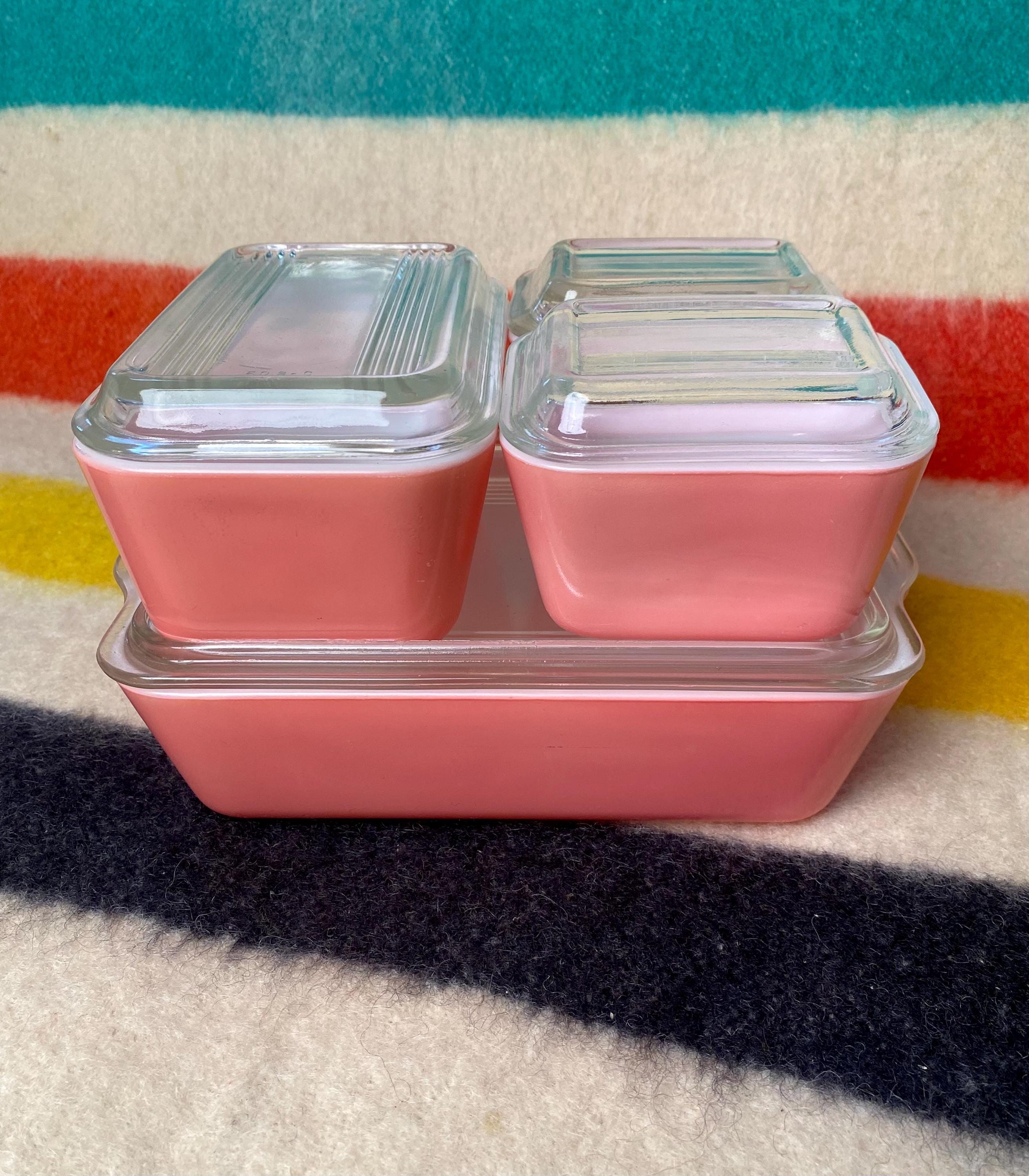 Vintage Pyrex Pink Refrigerator Dish Set 503 502 501 Mid Century Kitchen  Pink Decor Mod Glassware