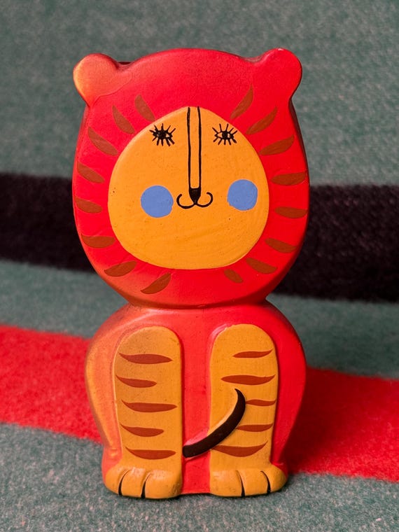 Vintage Mid Century Lion Pencil Holder + Sharpner Made in Japan Kitschy Decor