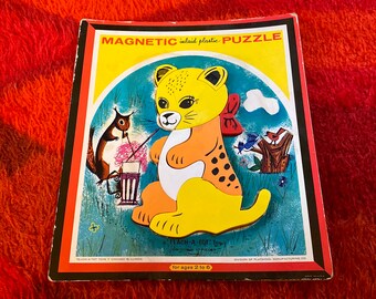 Vintage Child Guidance Inlaid MAGNETIC PUZZLE 1960s Lion Cub Toy