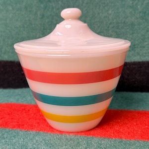 Vintage Rare Fire King Colonial Band Stripes Grease Jar Mid Century Kitchen