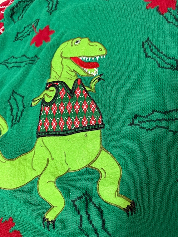 Dancing T-Rex dinosaur Christmas sweater- size L - image 2