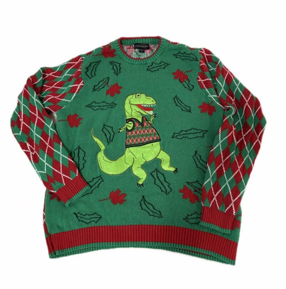 Dancing T-Rex dinosaur Christmas sweater- size L - image 1