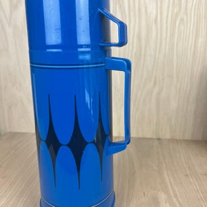 Vintage Blue Aladdin Quart Thermos Bottle With Black Diamond Design