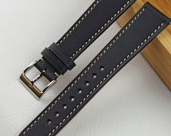 Premium Italienisches Kalbsleder handgefertigtes schwarzes Uhrenarmbandband mit Schnellverschluss erhältlich in 18mm 19mm 20mm 21mm 22mm
