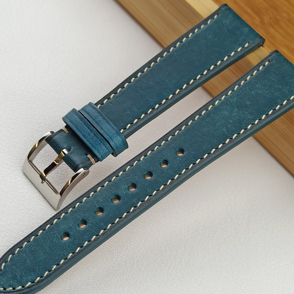Premium Italian Blue Calf leather handmade watch strap band quick release available in 18mm 19mm 20mm 21mm 22mm