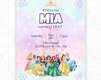 Disney Princess Editable Birthday Invitation | Digital Download | Customizable Canva Template | 5 x 7