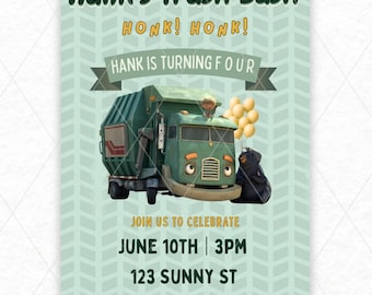 Trash Truck Show Editable Birthday Invitation | Customizable Canva Template | Digital Download | 5 x 7 |