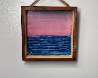 Original Oil Painting on Wood | Small Framed Landscape Art | 5x5 Minimal Modern Artwork | Still Buffering