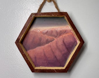 Original Oil Painting on Wood | Framed Mini Landscape | 5x5 Contemporary Abstract Art | Coded Terrain