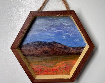 Original Oil Painting on Wood | Framed Mini Landscape Art | 5x5 Colorful Modern Artwork | Bandwidth Bloom