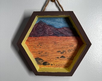 Original Oil Painting on Wood | Framed Mini Landscape Art | 5x5 Desert Modern Artwork | Mars Surveyor