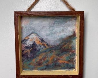 Original Oil Painting on Wood | Framed Mini Landscape | 5x5 Industrial Modern Wall Art | Echoes of Extraction