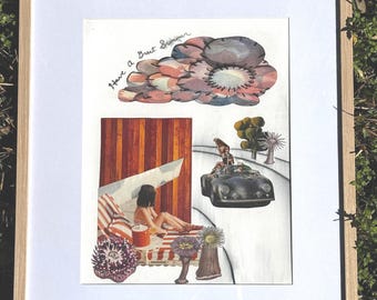 Original Mixed Media Collage Art – Retro Summer Dreamscape Wall Art