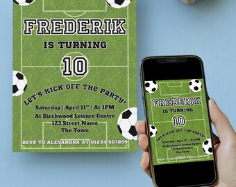 Plantilla editable de invitación de cumpleaños de fútbol / Plantilla digital de descarga personalizada de Canva / Invitación deportiva de fútbol
