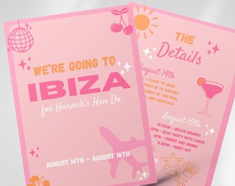 Ibiza Hen Do Weekend Invite | Bachelorette Party Invitations Template | Digital Itinerary Hens Party Weekend | Canva Template