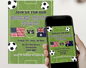 Plantilla de invitación para ver un partido de fútbol / Plantilla digital descargable en Canva personalizada / Invitación para ver un partido de fútbol
