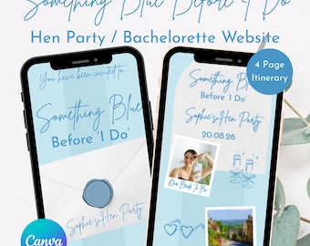 Plantilla web para despedida de soltera "Something Blue Before I Do" / Plantilla de invitación editable y personalizable en Canva