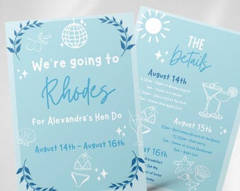 Invitación para despedida de soltera griega / Plantilla de invitación para despedida de soltera / Itinerario digital para despedida de soltera / Plantilla de Canva