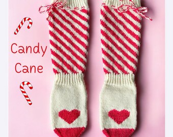 Candy Cane-wollen sokkenpatroon, breipatroon, kerstbreiwerk