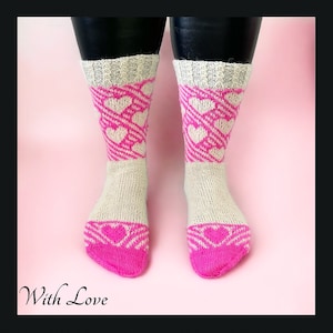 With Love socks, knitting pattern, valentines day, 4 ply