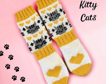 Kitty Cats wool sock, knitting pattern