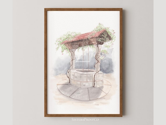 Snow White Wishing Well Art Print - Original Hand-Painted Artwork (Digitized) | Fairytale Wall Art | Instant Digital Download