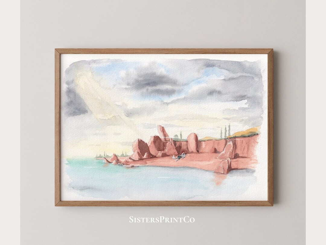 The Little Mermaid Watercolor Print – Ariel & Prince Eric Coastal Scene ...