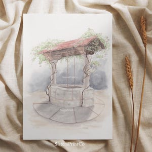 Snow White Wishing Well Art Print - Original Hand-Painted Artwork (Digitized) | Fairytale Wall Art | Instant Digital Download image 2