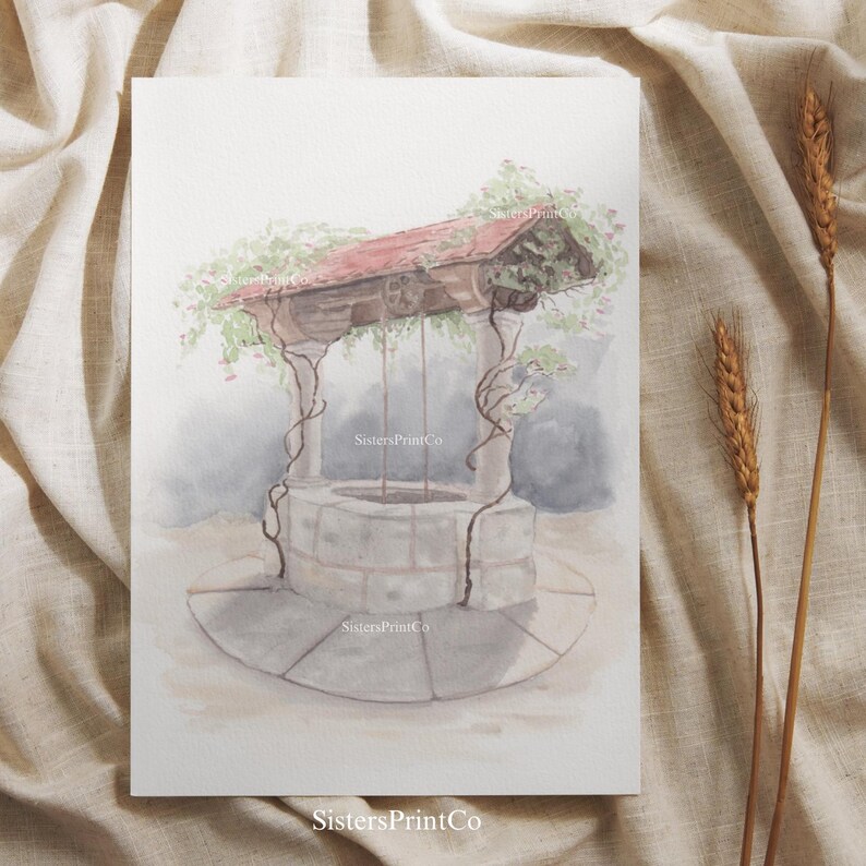 Snow White Wishing Well Art Print - Original Hand-Painted Artwork (Digitized) | Fairytale Wall Art | Instant Digital Download image 2