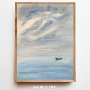 Sailboat Watercolor Art Print: Beach Coastal Painting (Digital Download)