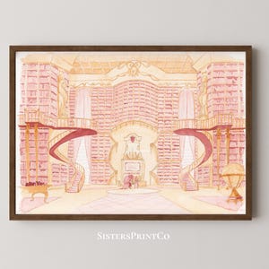 Biblioteca de La Bella e la Bestia – Opera d'arte originale dipinta a mano (digitalizzata) / Arte murale da favola / Download immediato