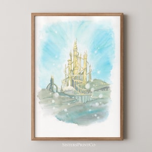 Little Mermaid Tridents Castle Art Print, Underwater Palace Watercolor, Sea Kingdom Wall Art, Fantasy Ocean Nursery Decor, Mermaid Bedroom