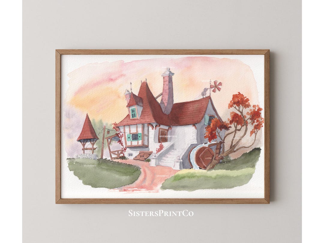 Beauty and the Beast Belle’s Cottage Watercolor Art Print, Fairy Tale ...