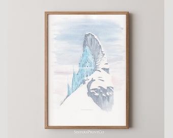 Lámina de acuarela del Castillo de Hielo de Elsa, arte de pared inspirado en Frozen, decoración del Castillo de la Reina de las Nieves, arte infantil de invierno, decoración de habitación de princesa, inspirado en Frozen