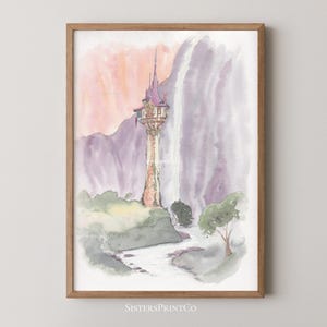 Rapunzel's Tower Watercolor Art Print, Fairy Tale Castle Wall Art, Fantasy Illustration, Storybook Decor (Digital Download)