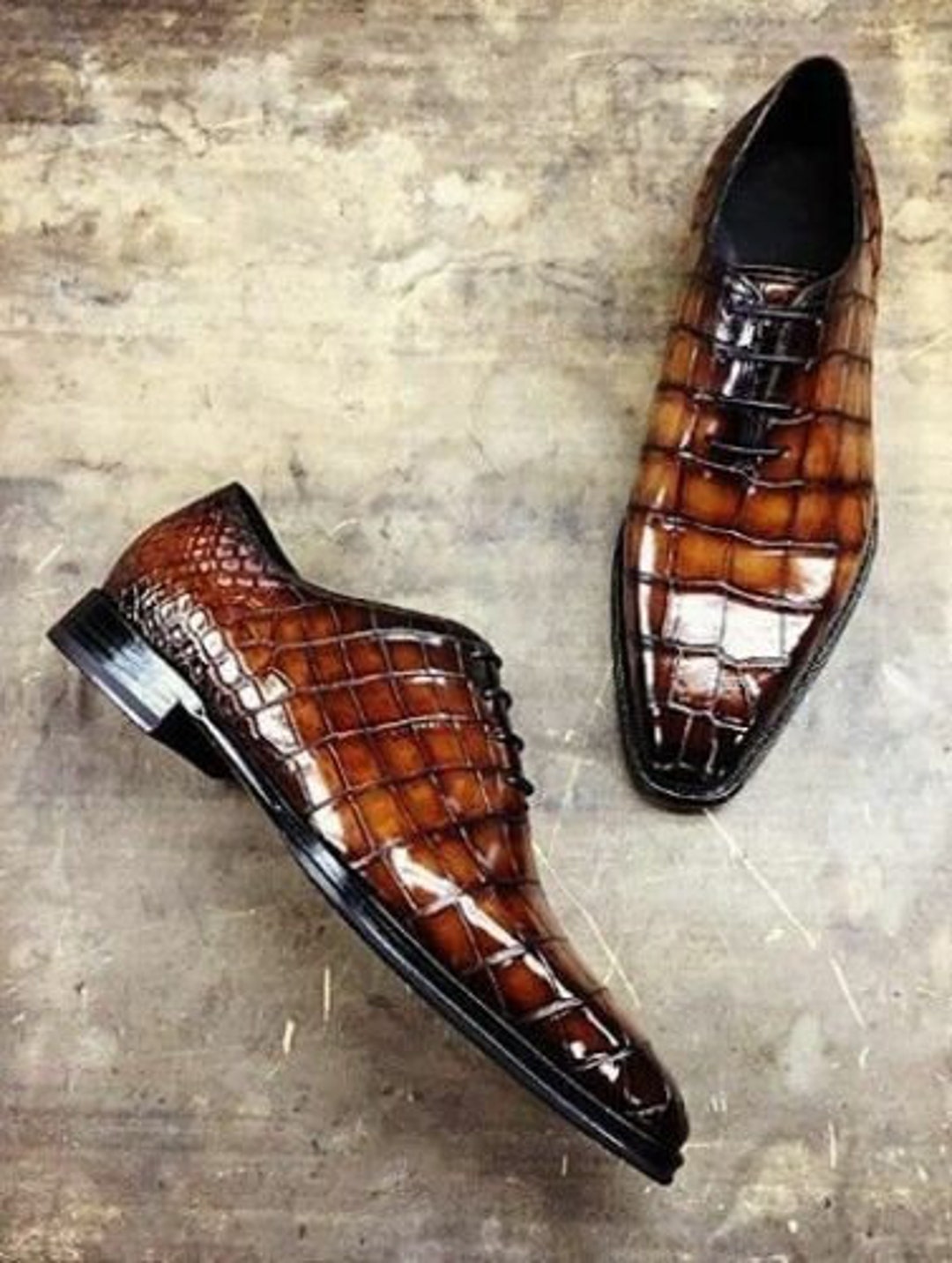Handmade Men Brown Crocodile Texture Leather Formal Oxford - Etsy