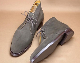 Nuevas botas Chukka de ante gris con cordones para hombre