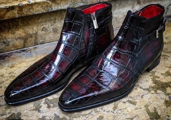 Burgundy alligator boots cheap