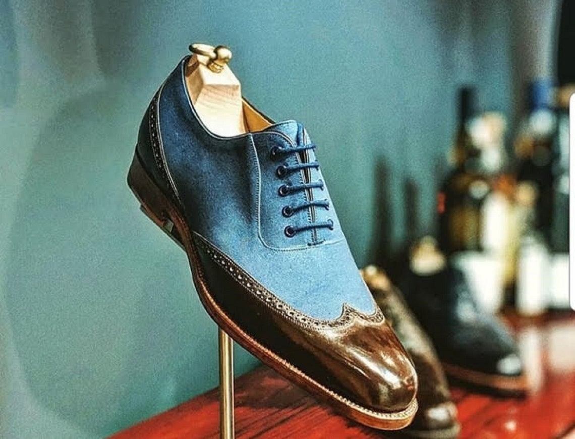 Decent Brogue Blue Brown Wing Tip Lace up Formal Shoes in - Etsy